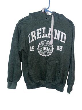 Ireland 1988 Green Hooded Sweatshirt Medium Cotton Blend Fleece Pullover